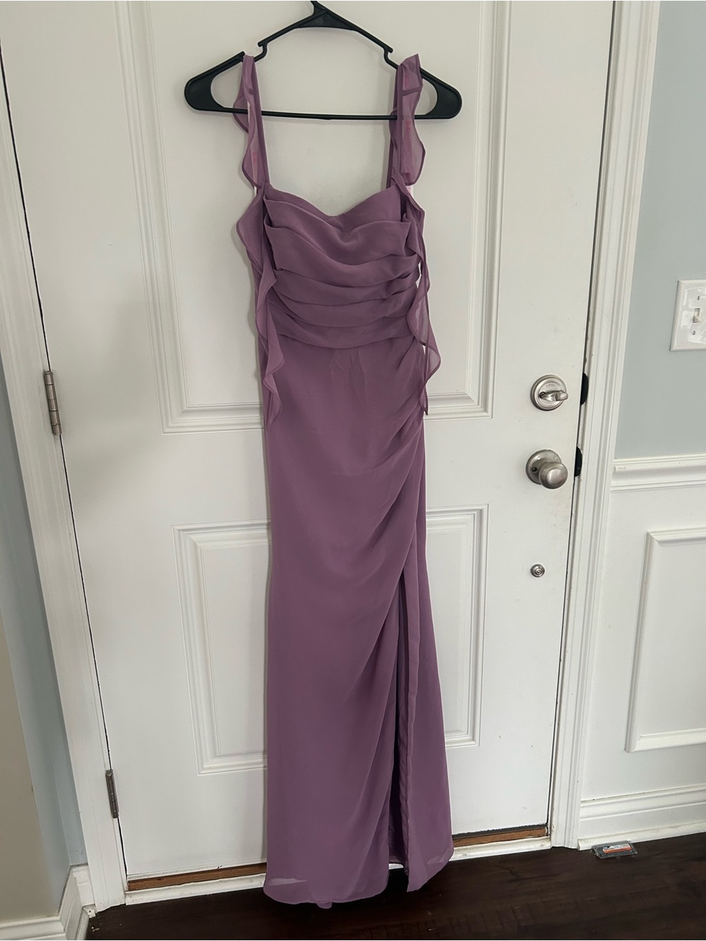 Elegant Mauve Ruffle Evening Dress - Women
